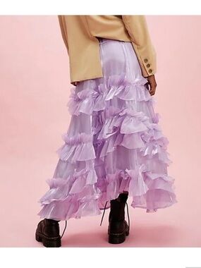 NWT Free People Chevelle Ruffle Purple Lavender Organza Tulle Maxi Skirt Large